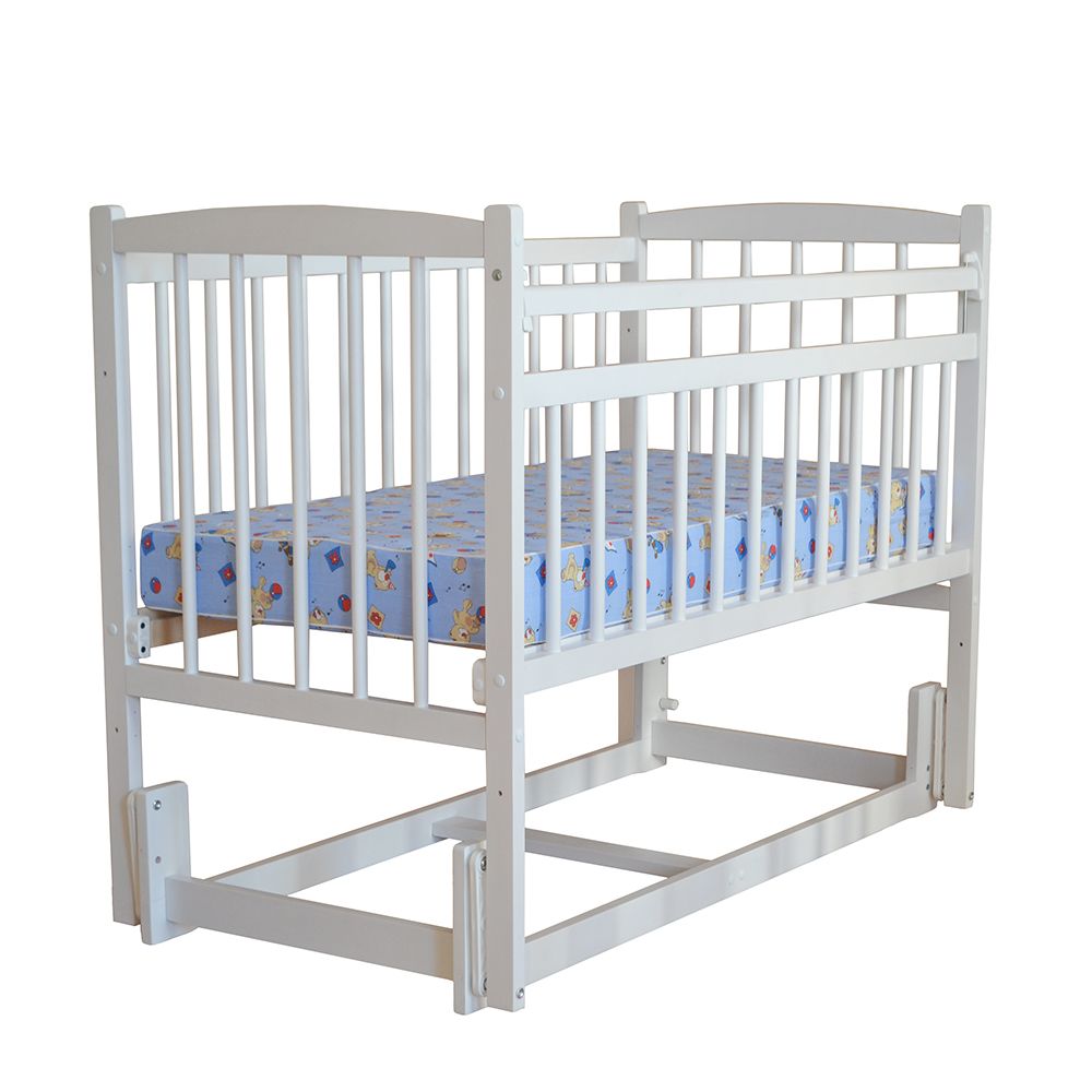 Купить Кровать детская Беби 3 (маятник продольный, опуск.планка) РАЗБОРНАЯ, цвет белый, Массив