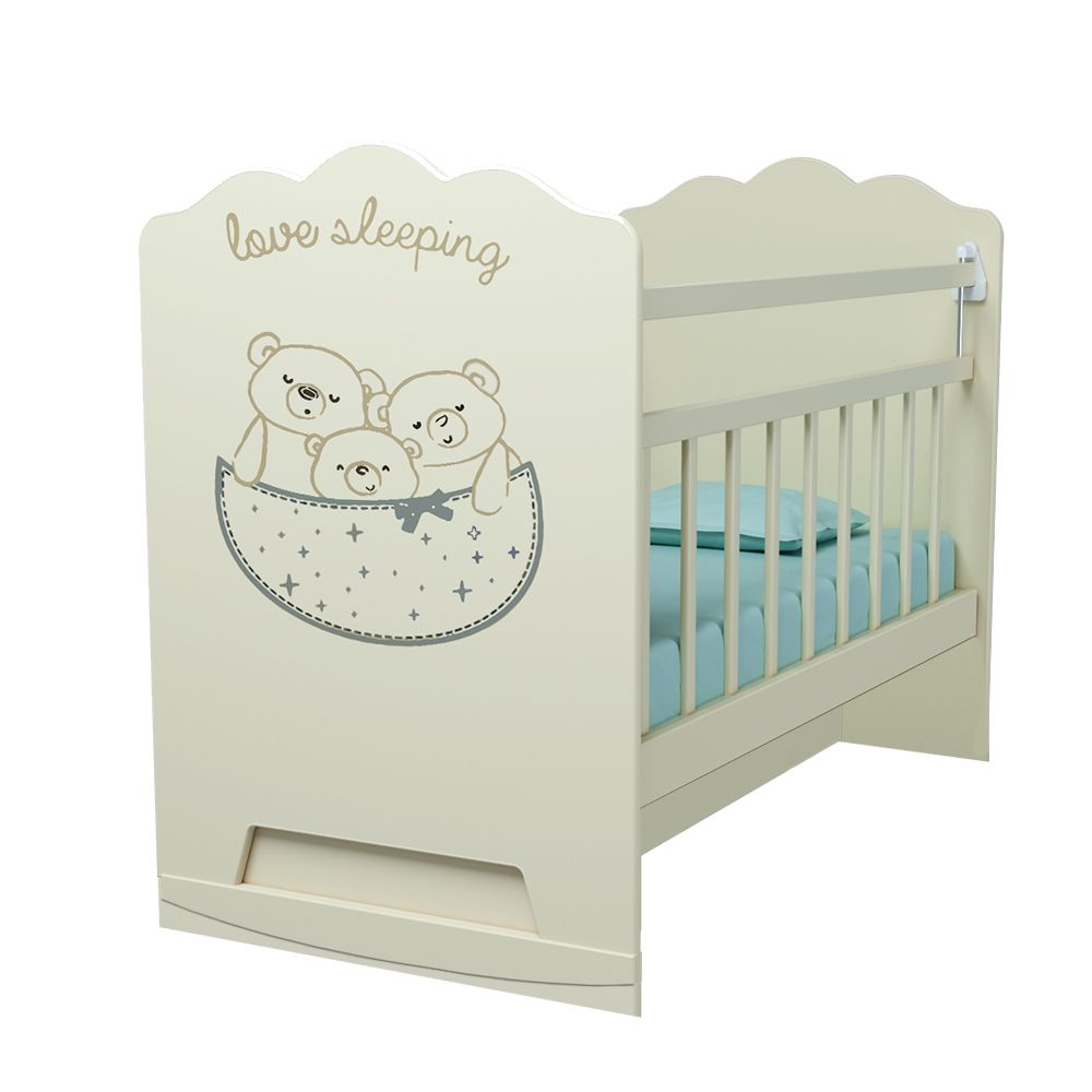 Купить Кровать детская Love Sleeping (фигур.спин., колесо-качалка с маятником), цвет слоновая кость, ВДК