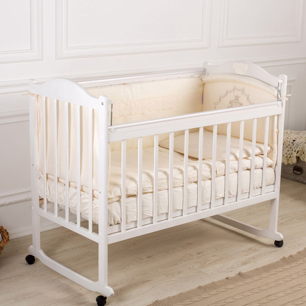 Купить Кровать детская Incanto PALI с мишкой (колесо, качалка, опуск.планка), цвет белый, Incanto