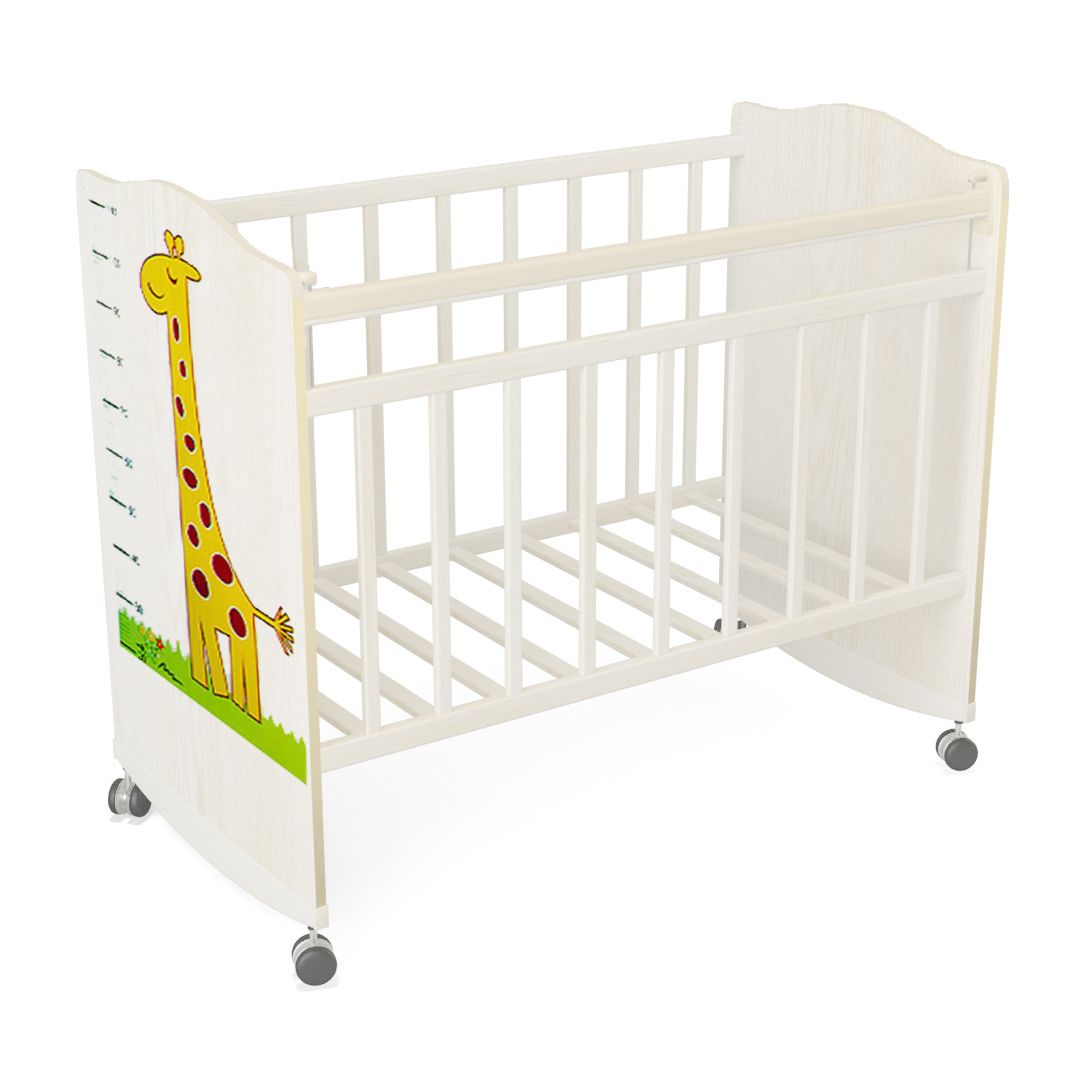 Купить Кровать детская ''Морозко'' (фигур.спин., колесо-качалка ), цвет белый-белый Жираф, ВДК