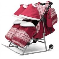 Купить Санки-коляска для двойни Pikate (цвет: скандинавия, бордо)